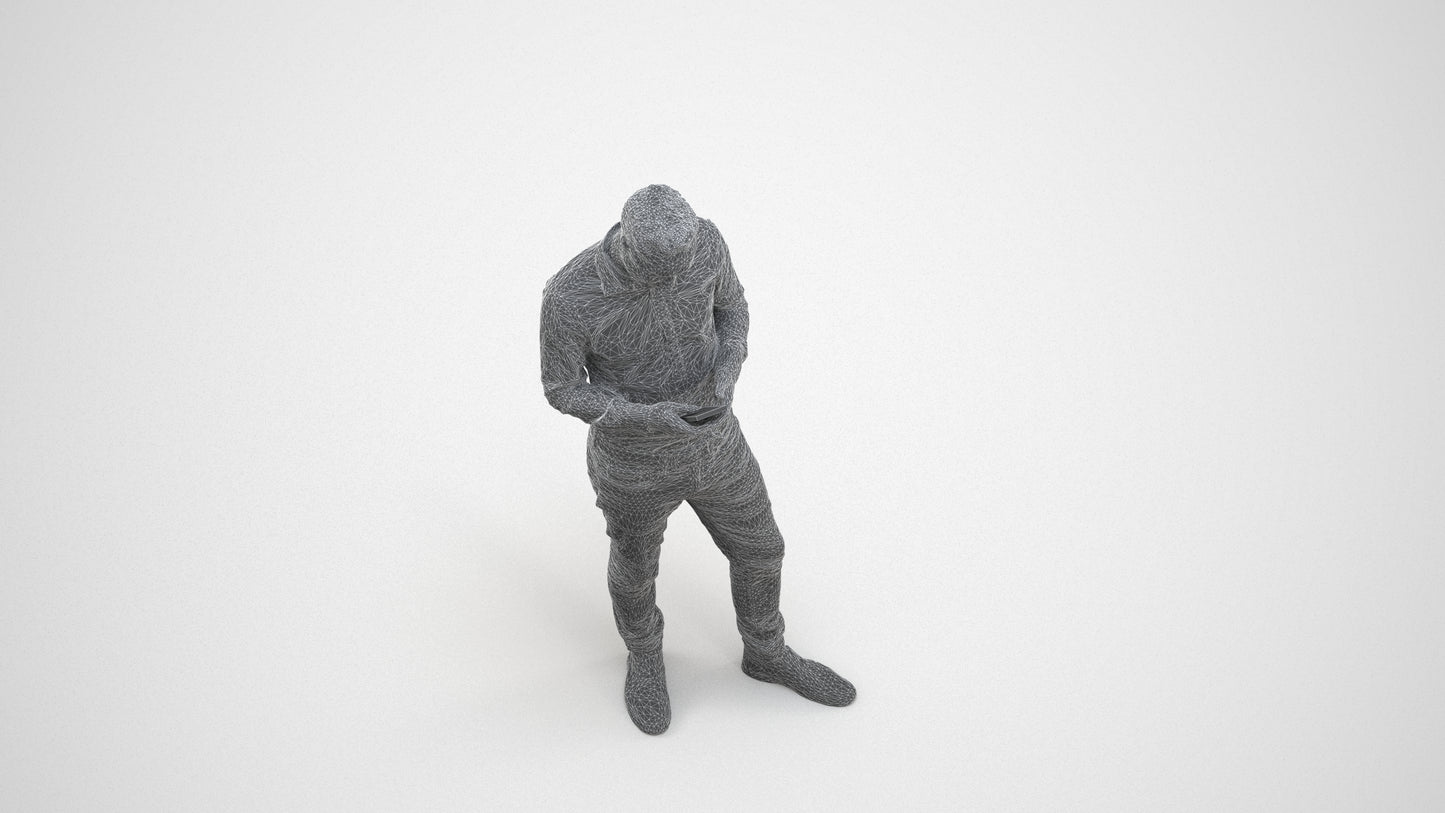 3D people model man casual standing, scanned human for 3ds Max rendering, wireframe three-quarter view