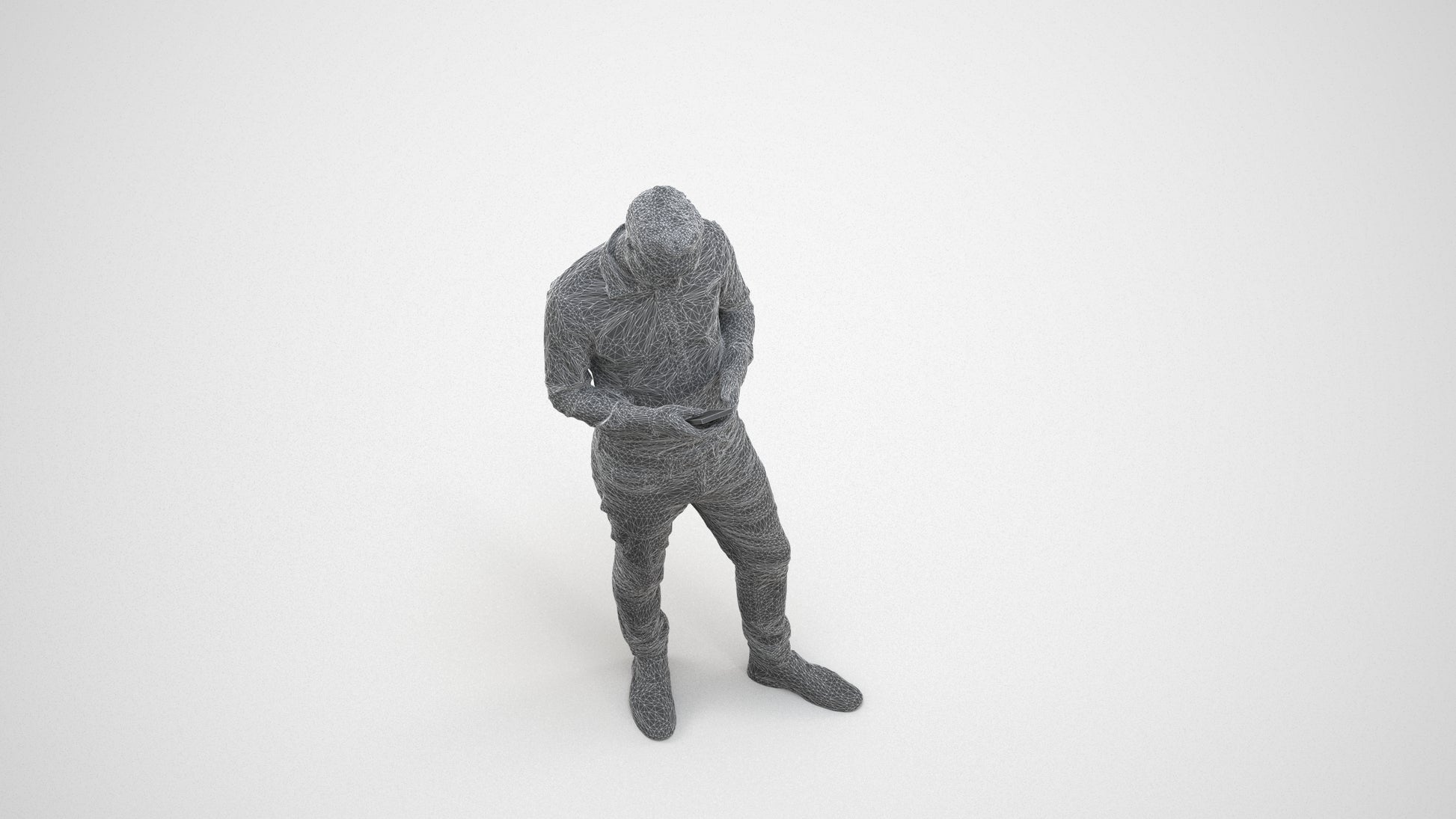 3D people model man casual standing, scanned human for 3ds Max rendering, wireframe three-quarter view