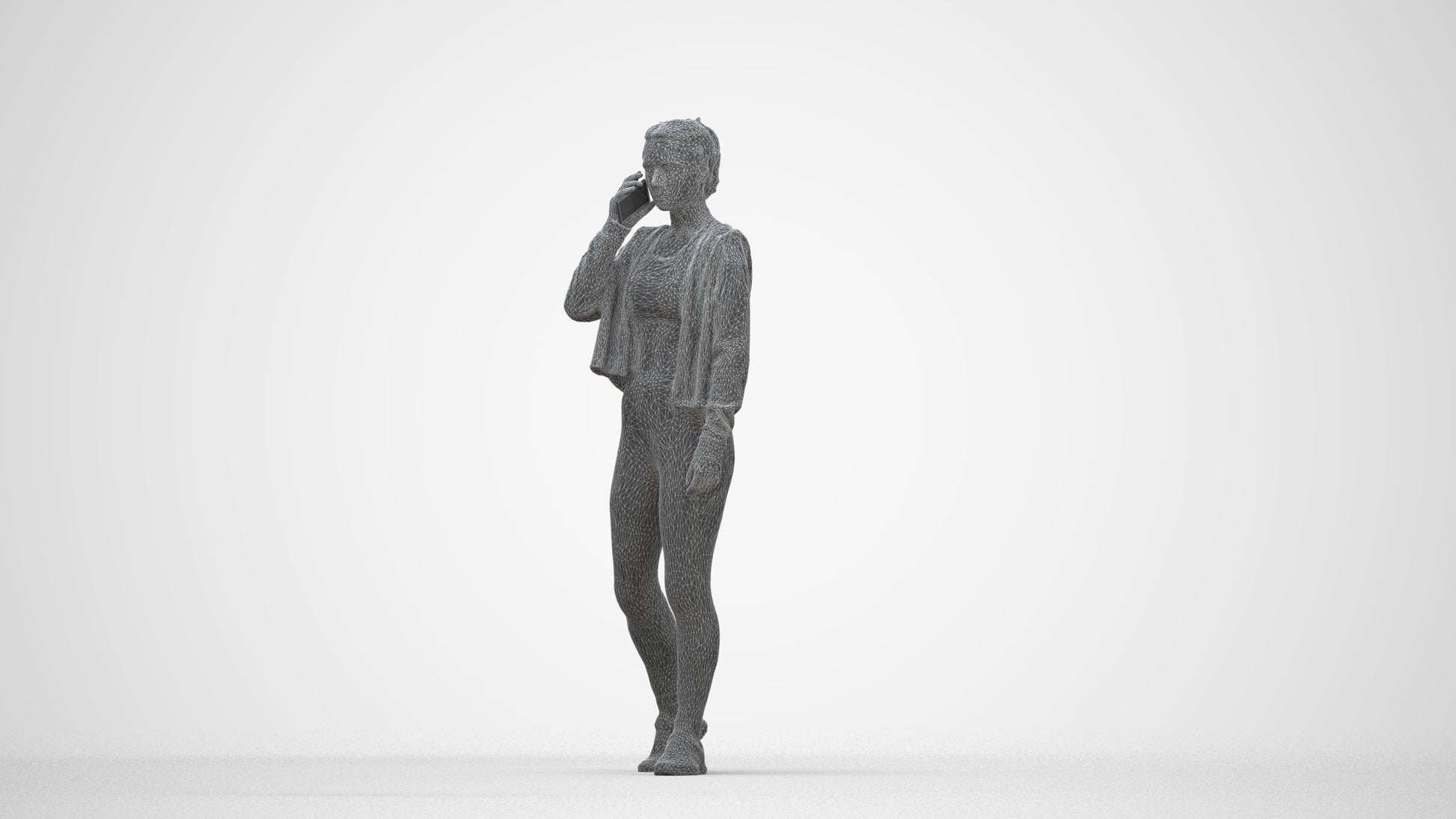 realistic 3D human woman sport, archviz people FBX OBJ for Blender, wireframe back view