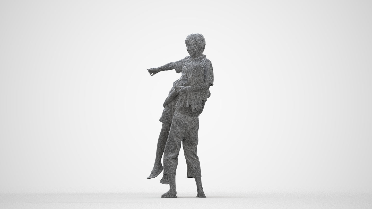 realistic 3D human girl kids, archviz people FBX OBJ for Blender, wireframe back view