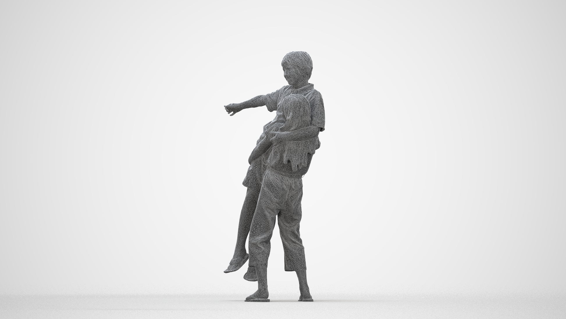 realistic 3D human girl kids, archviz people FBX OBJ for Blender, wireframe back view