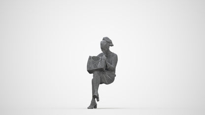 3D people model woman casual sitting, scanned human for 3ds Max rendering, wireframe back view