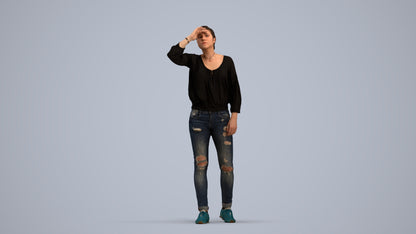 3D scanned woman standing casual, photorealistic archviz people for Enscape and SketchUp, standing pose render