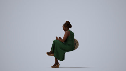 realistic 3D woman casual sitting, scanned archviz people for Blender and 3ds Max, three-quarter view render