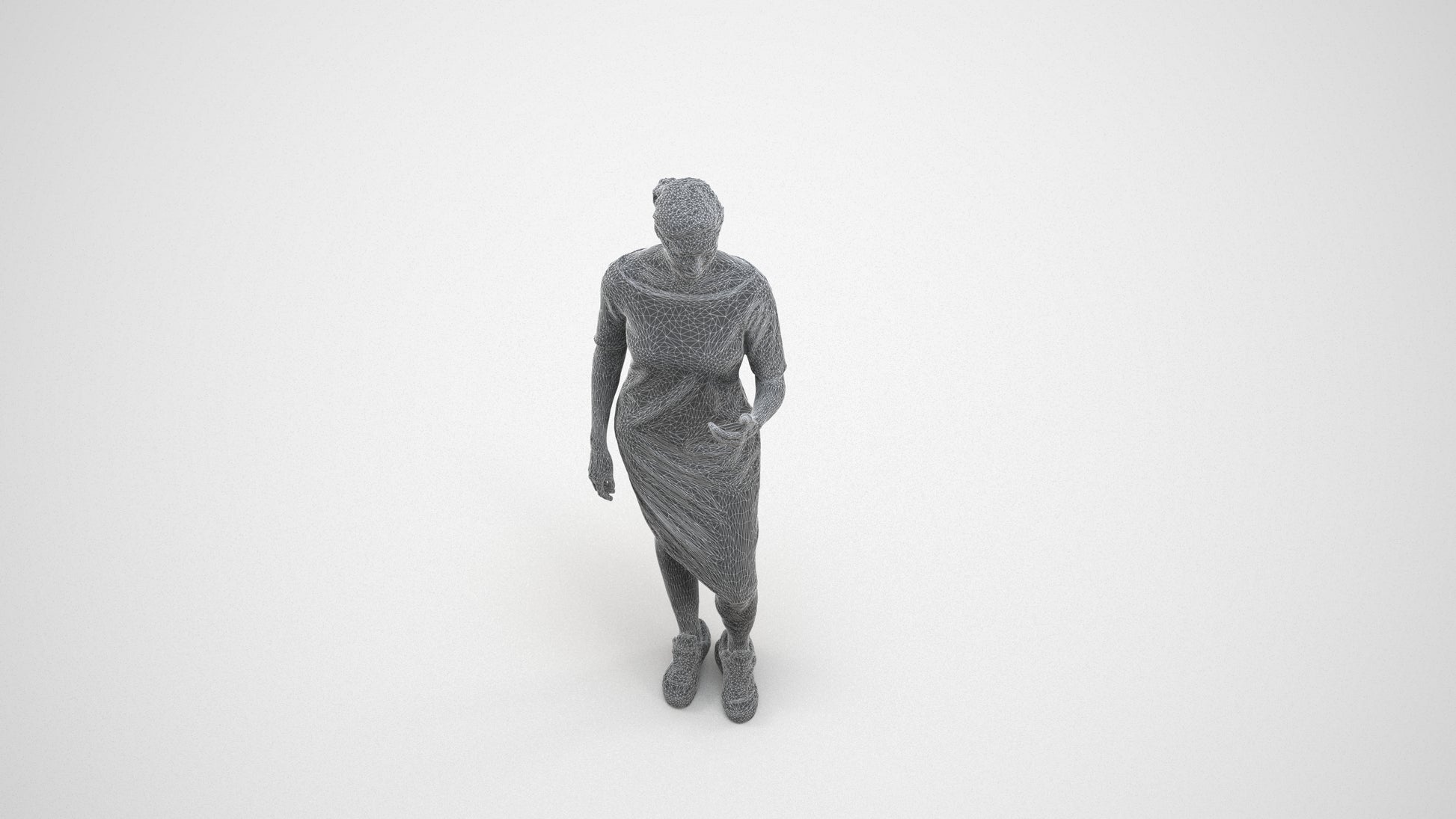 3D people model woman casual standing, scanned human for 3ds Max rendering, wireframe three-quarter view