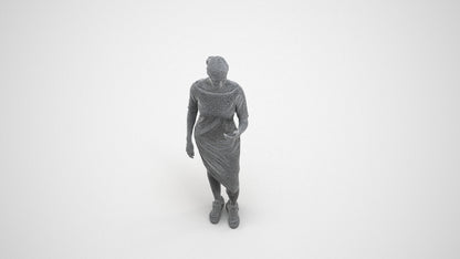 3D people model woman casual standing, scanned human for 3ds Max rendering, wireframe three-quarter view