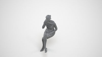 realistic 3D people woman casual sitting, render-ready for V-Ray and Corona, FBX OBJ, wireframe three-quarter view