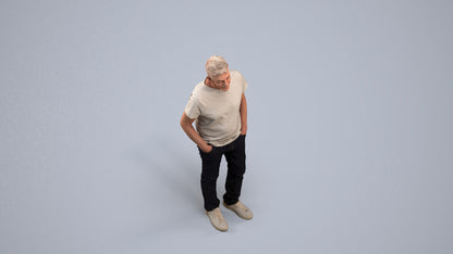 3D human model senior man casual standing, photogrammetry scanned person for archviz, back view render