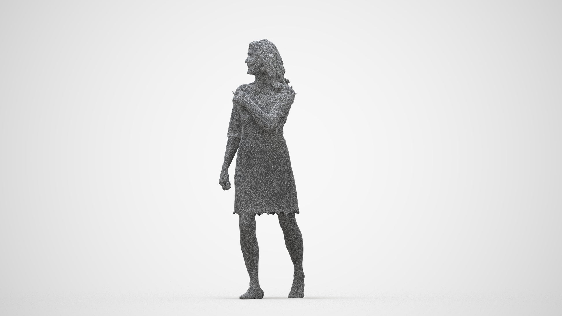 3D scanned senior woman business casual, photorealistic archviz people for Enscape and SketchUp, wireframe back view