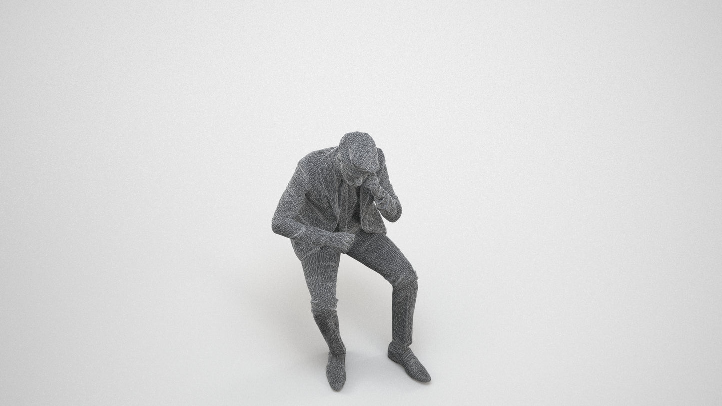 scanned 3D man business, photogrammetry people for Enscape and V-Ray, wireframe three-quarter view