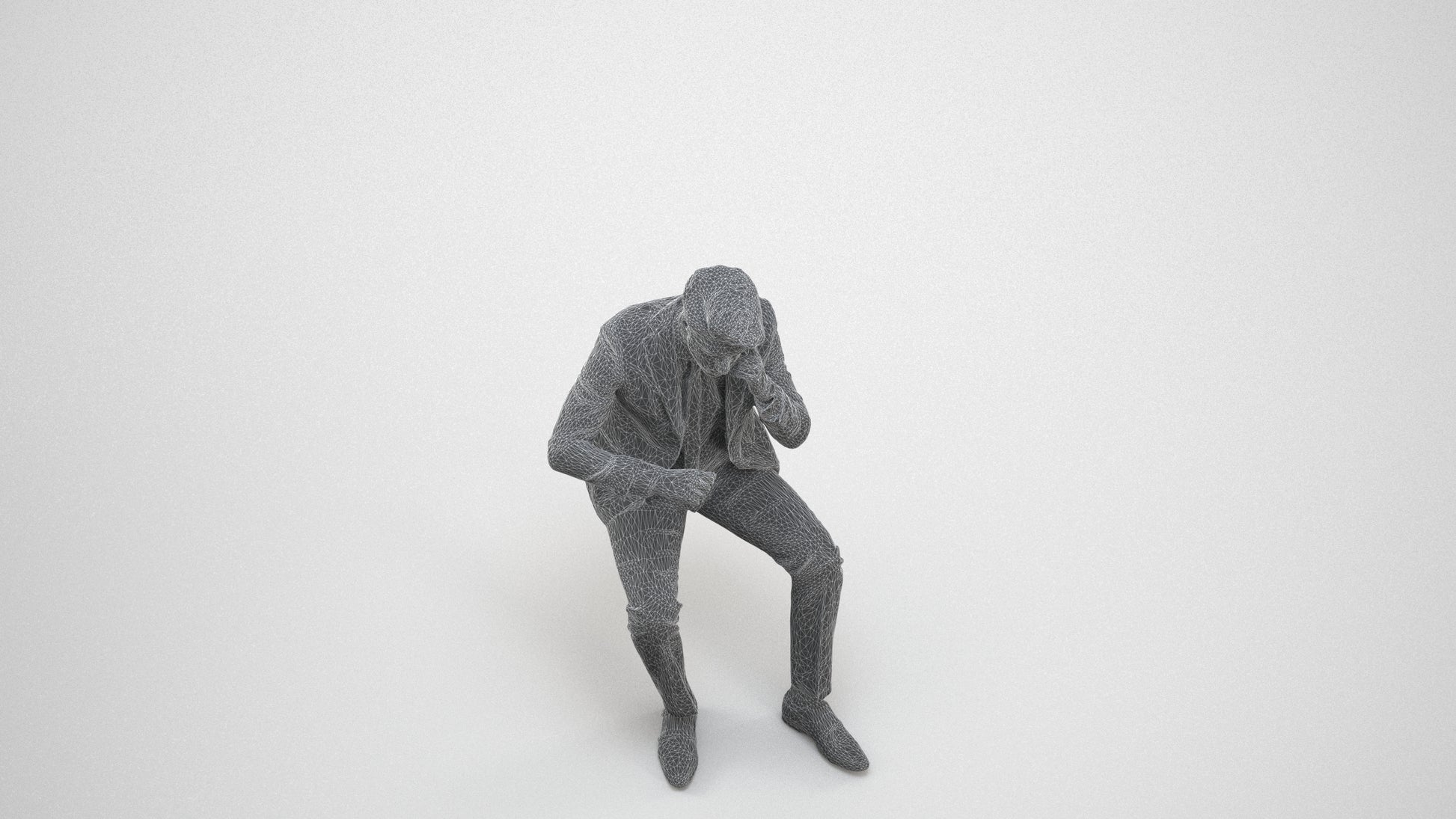 scanned 3D man business, photogrammetry people for Enscape and V-Ray, wireframe three-quarter view