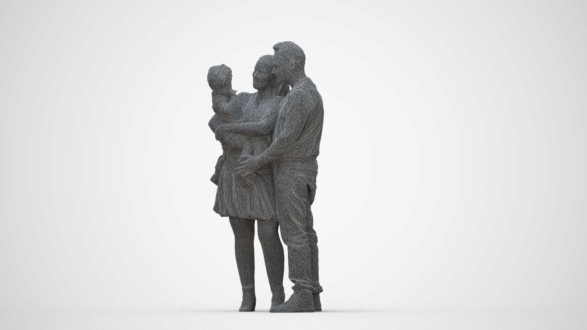 realistic 3D people girl casual standing, render-ready for V-Ray and Corona, FBX OBJ, wireframe back view
