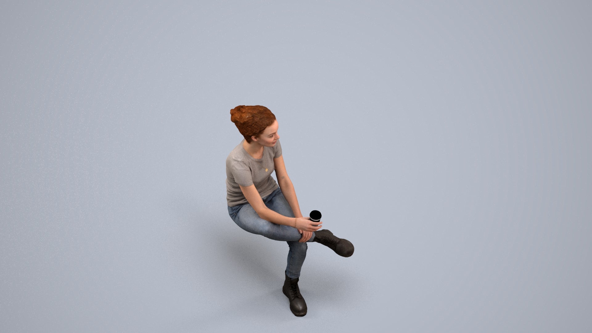 realistic 3D human woman casual sitting, archviz people FBX OBJ for Blender, back view render