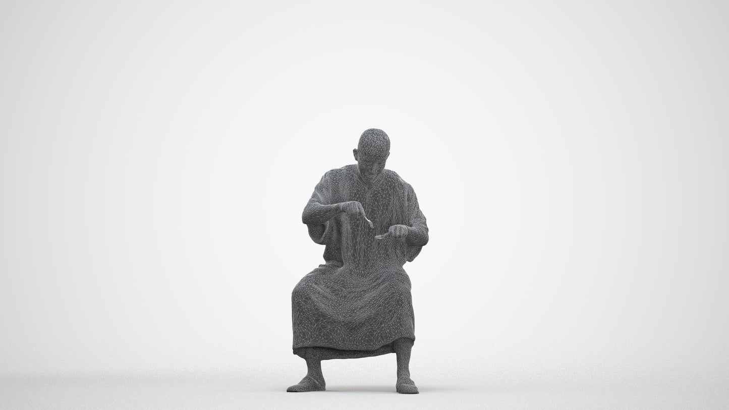 realistic 3D man sitting, scanned archviz people for Blender and 3ds Max, three-quarter front view render