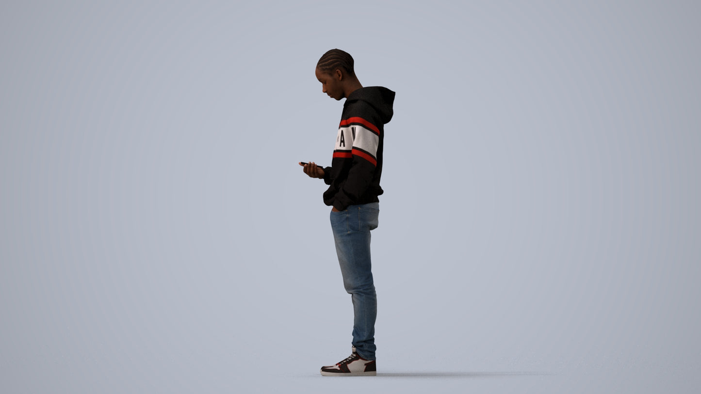 photogrammetry 3D boy casual kids, realistic human model archviz FBX, three-quarter view render