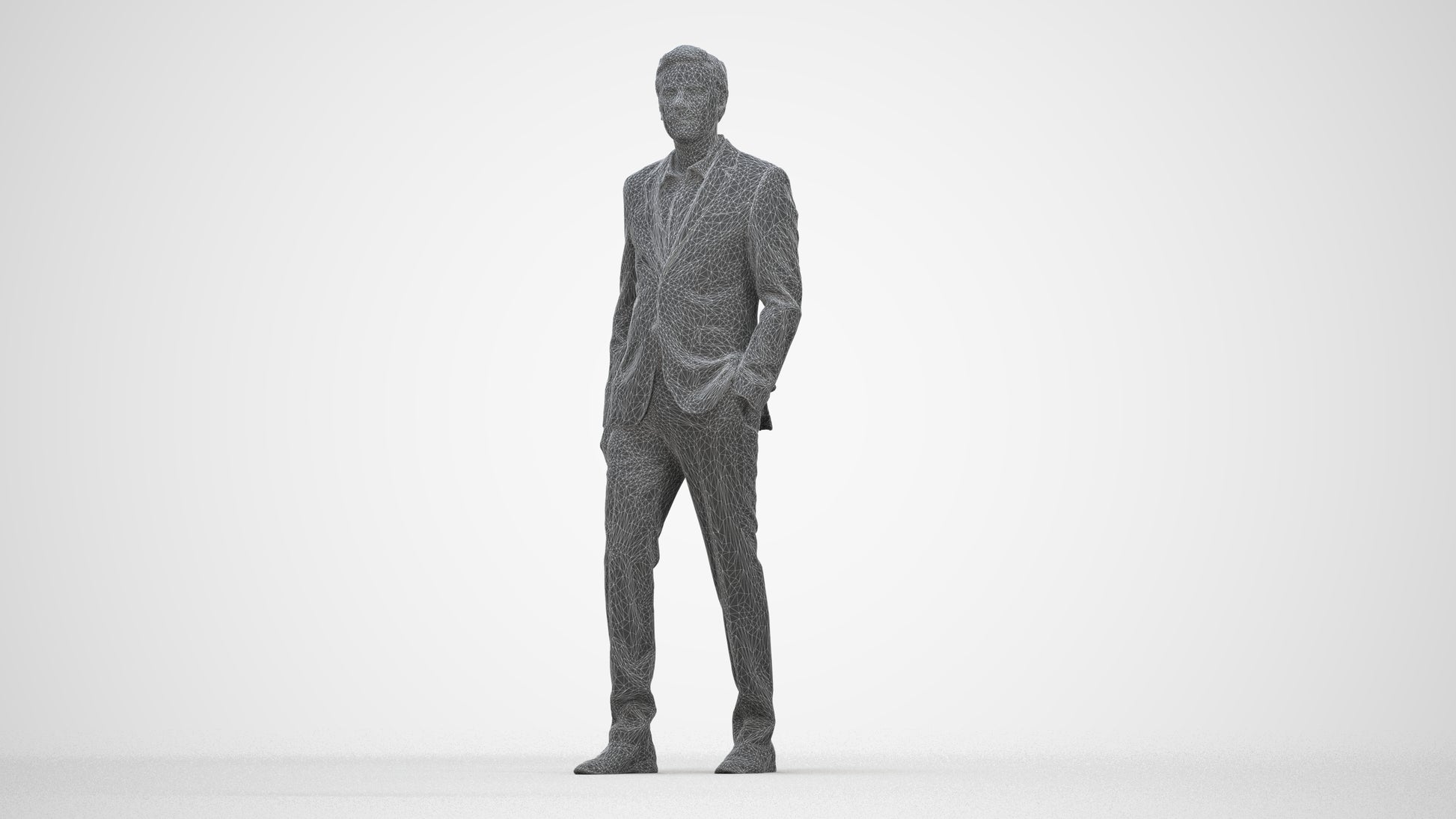scanned 3D man business, photogrammetry people for Enscape and V-Ray, wireframe back view