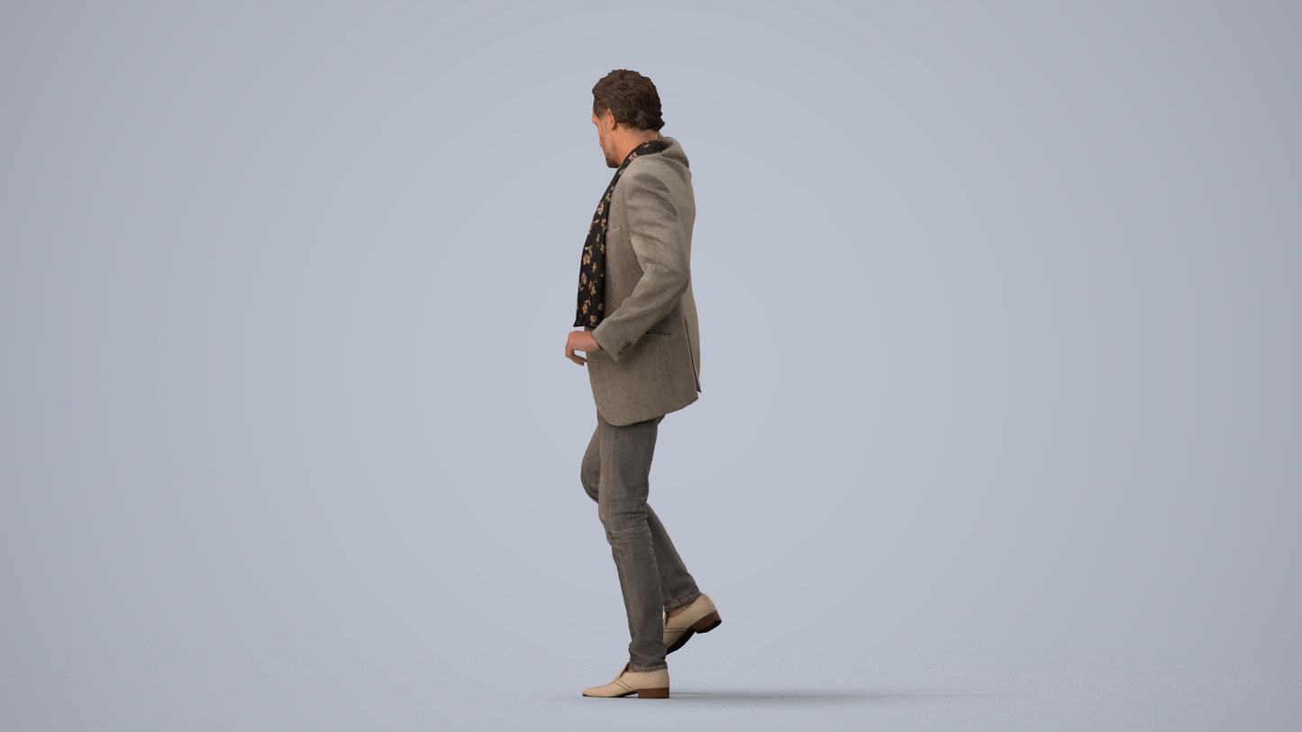 scanned 3D man business standing, photogrammetry people for Enscape and V-Ray, three-quarter view render