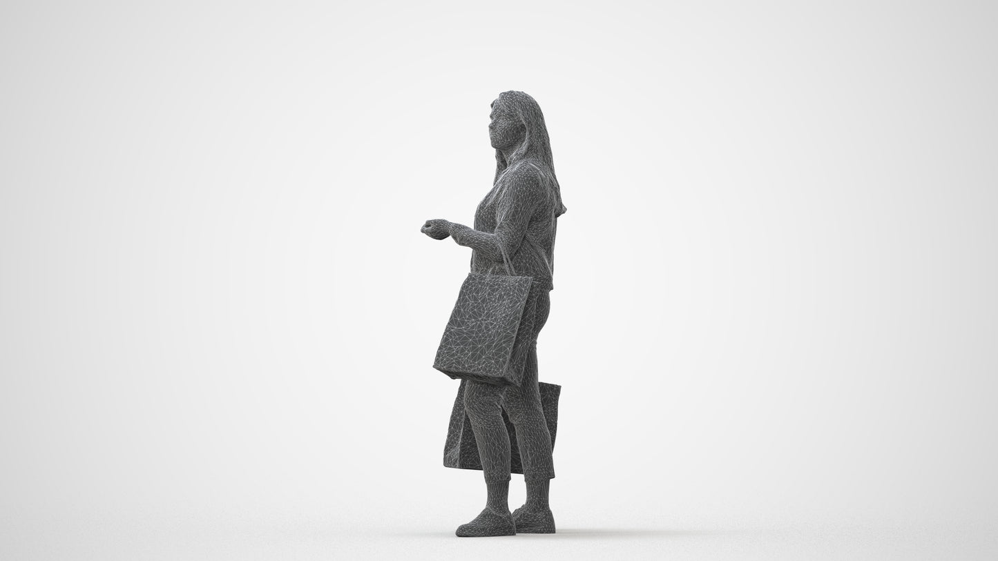 scanned 3D woman casual shopping, photogrammetry people for Enscape and V-Ray, square thumbnail