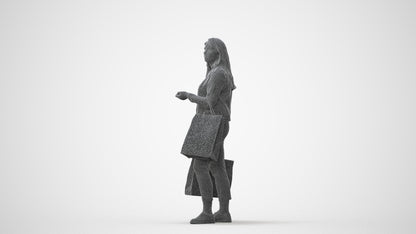 scanned 3D woman casual shopping, photogrammetry people for Enscape and V-Ray, square thumbnail