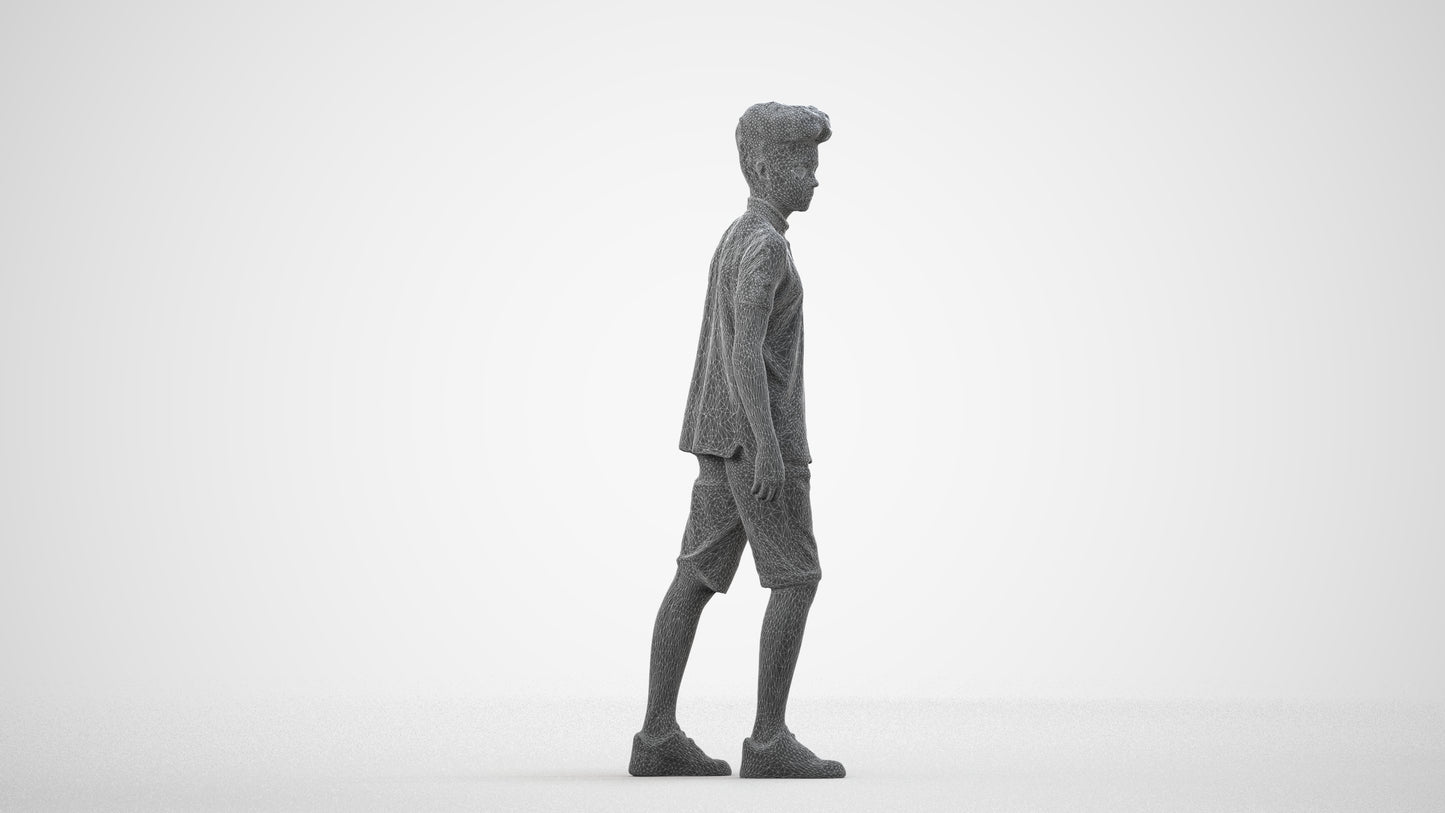 realistic 3D people boy casual kids, render-ready for V-Ray and Corona, FBX OBJ, wireframe side view