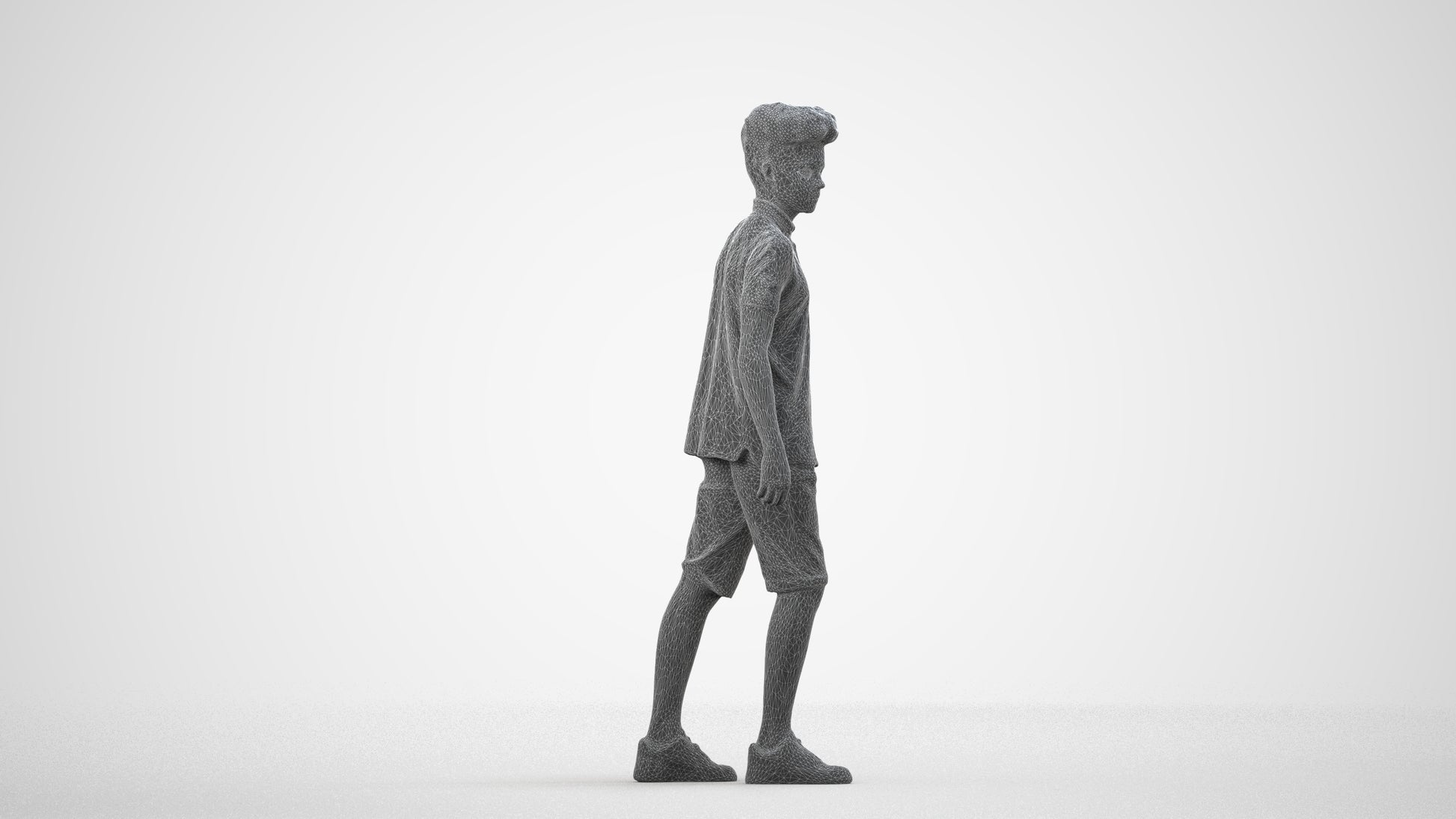 realistic 3D people boy casual kids, render-ready for V-Ray and Corona, FBX OBJ, wireframe side view