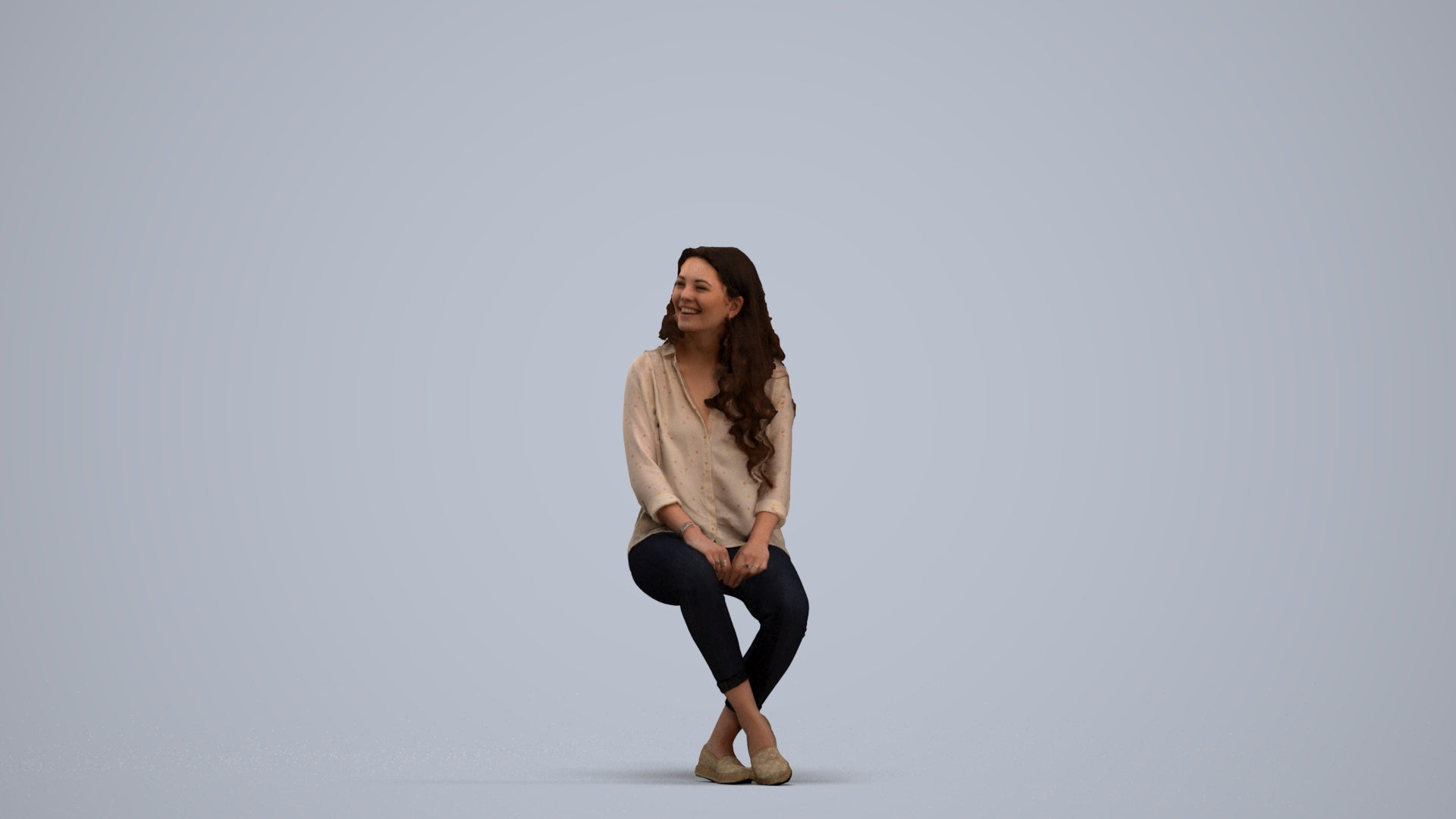 realistic 3D human woman casual sitting, archviz people FBX OBJ for Blender, standing pose render