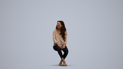 realistic 3D human woman casual sitting, archviz people FBX OBJ for Blender, standing pose render