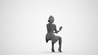 photogrammetry 3D woman casual sitting, realistic human model archviz FBX, wireframe front view