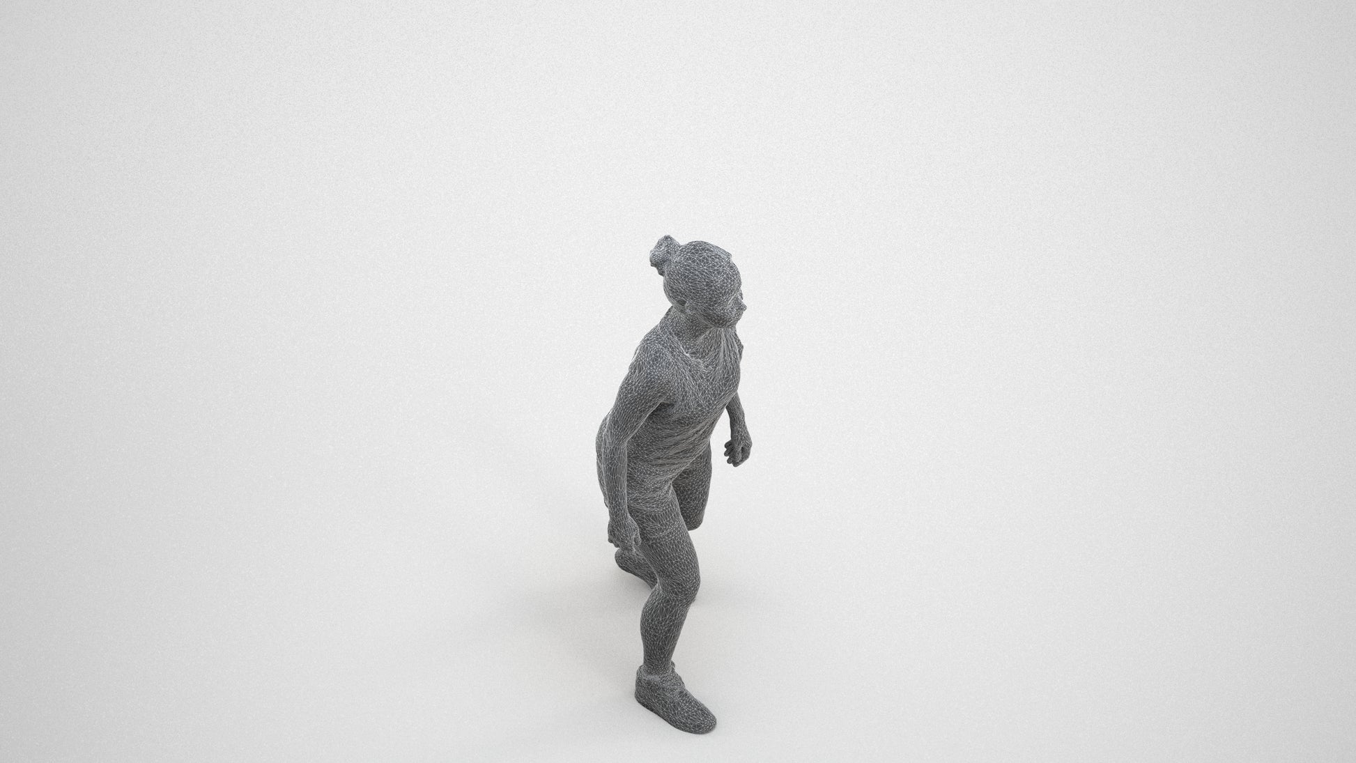 3D people model woman sport, scanned human for 3ds Max rendering, wireframe three-quarter view