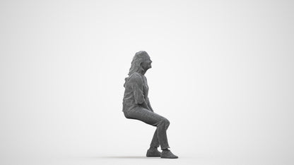 3D people model woman casual sitting, scanned human for 3ds Max rendering, wireframe side view