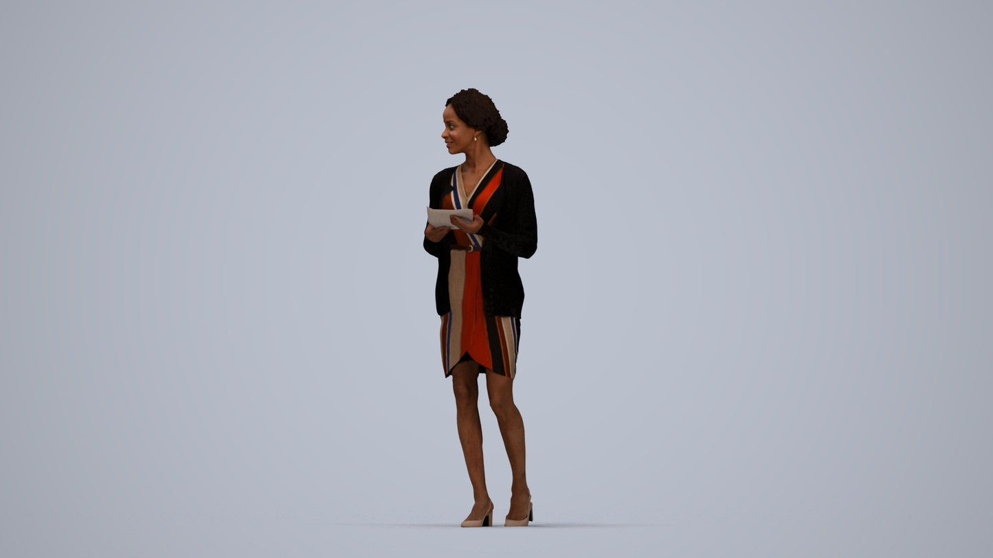 realistic 3D people woman business standing, render-ready for V-Ray and Corona, FBX OBJ, top-down view render