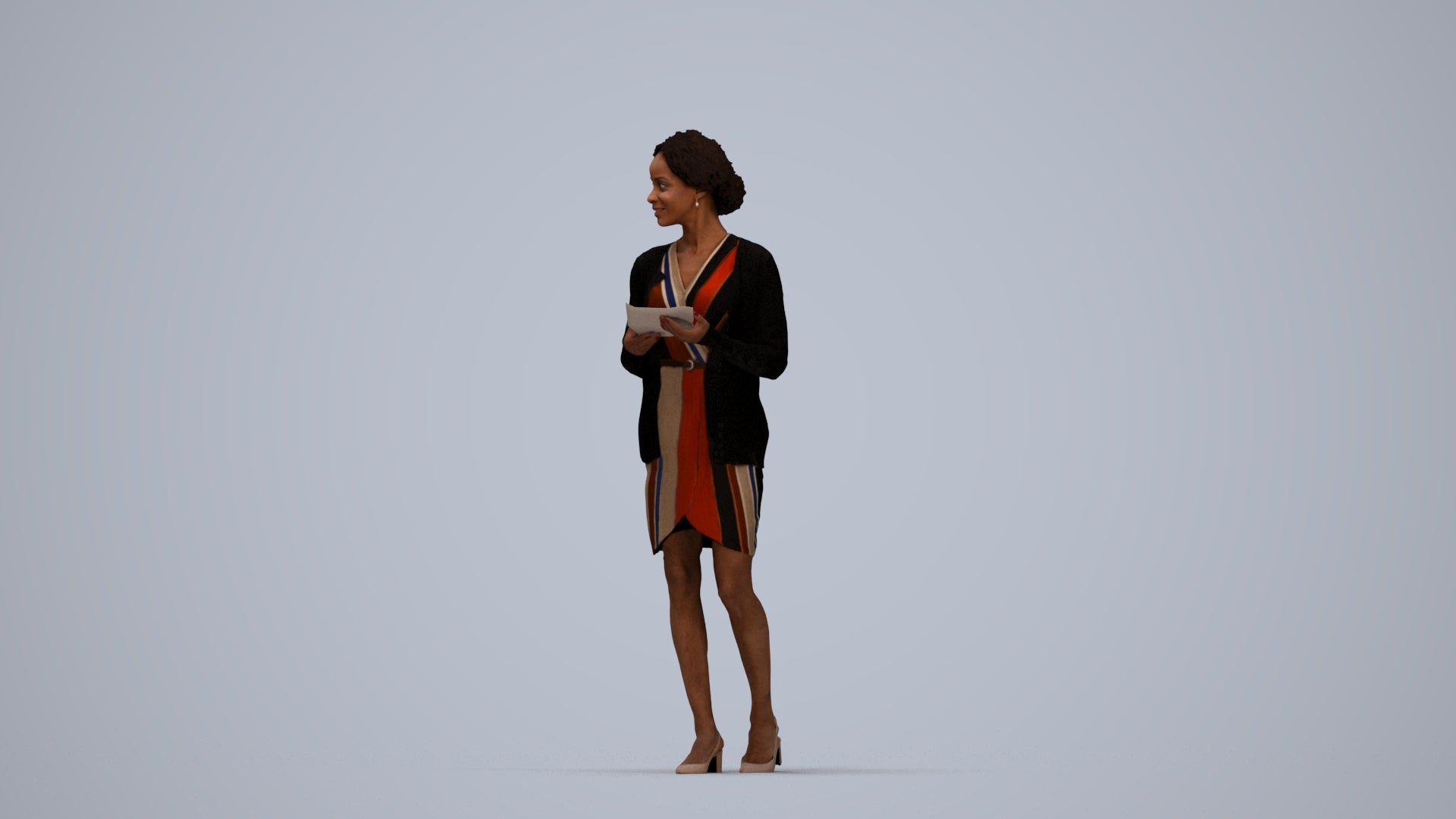 realistic 3D people woman business standing, render-ready for V-Ray and Corona, FBX OBJ, top-down view render