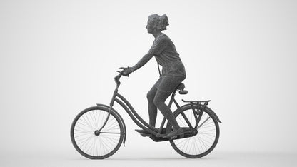 realistic 3D woman casual cycling, scanned archviz people for Blender and 3ds Max, square thumbnail