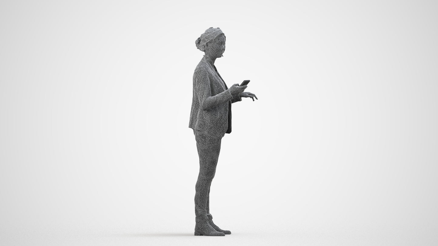 scanned 3D woman business, photogrammetry people for Enscape and V-Ray, wireframe side view