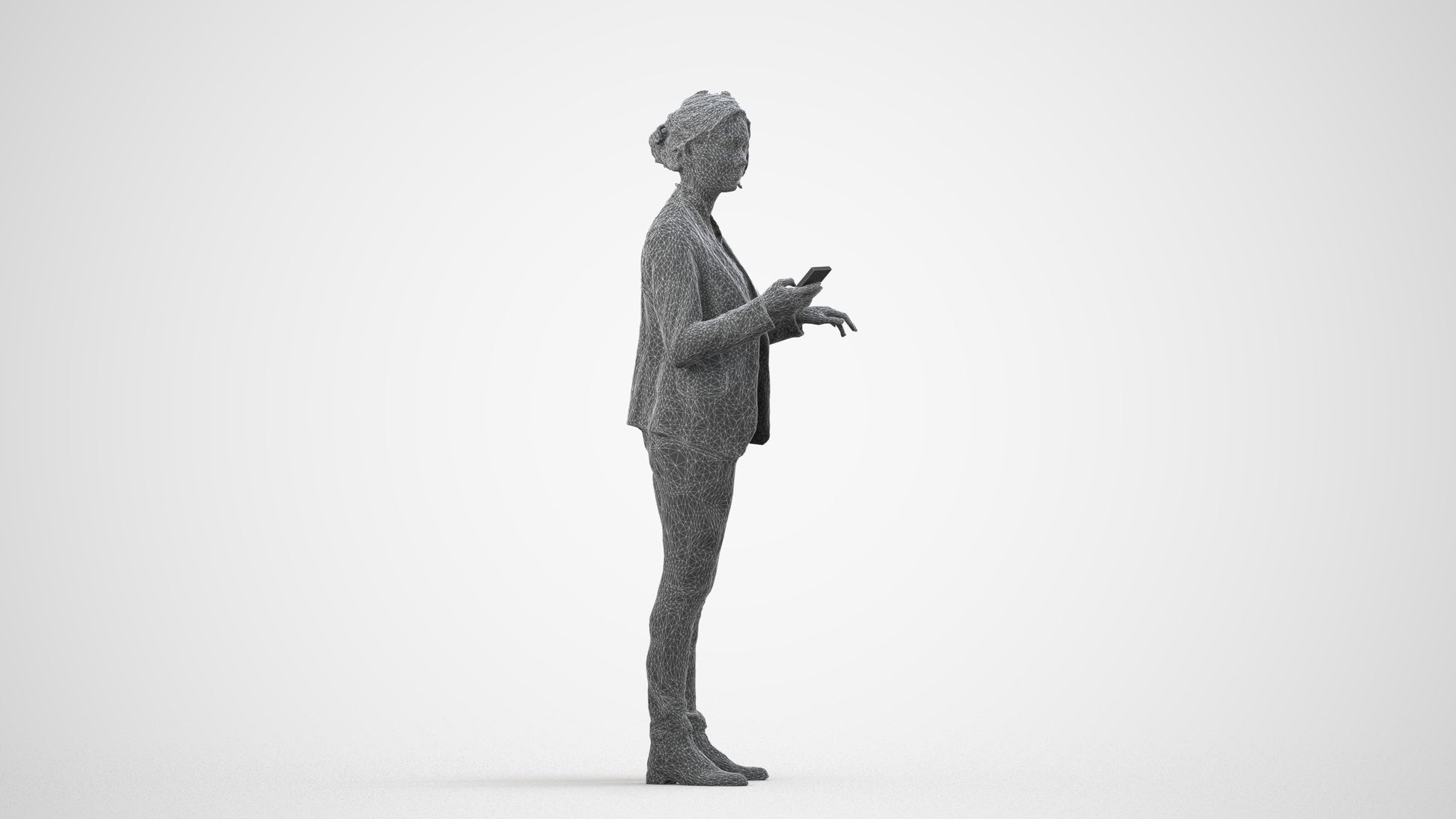 scanned 3D woman business, photogrammetry people for Enscape and V-Ray, wireframe side view