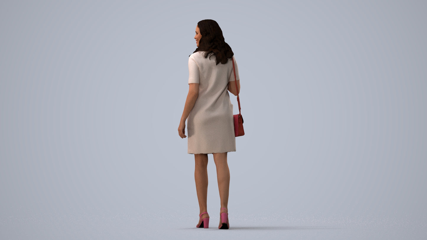 realistic 3D human woman casual walking, archviz people FBX OBJ for Blender, three-quarter view render