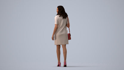 realistic 3D human woman casual walking, archviz people FBX OBJ for Blender, three-quarter view render