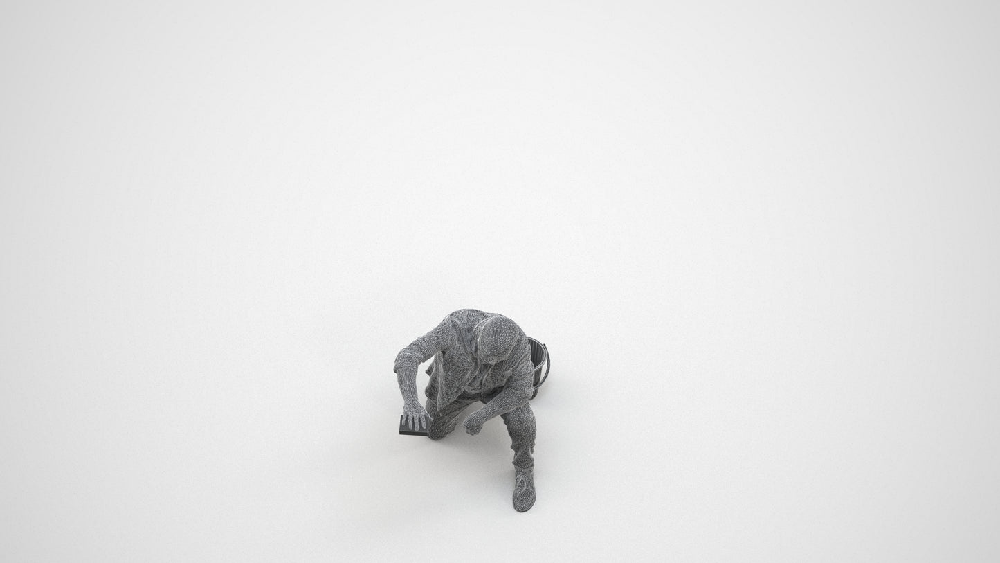 realistic 3D people senior man casual driving, render-ready for V-Ray and Corona, FBX OBJ, wireframe three-quarter view