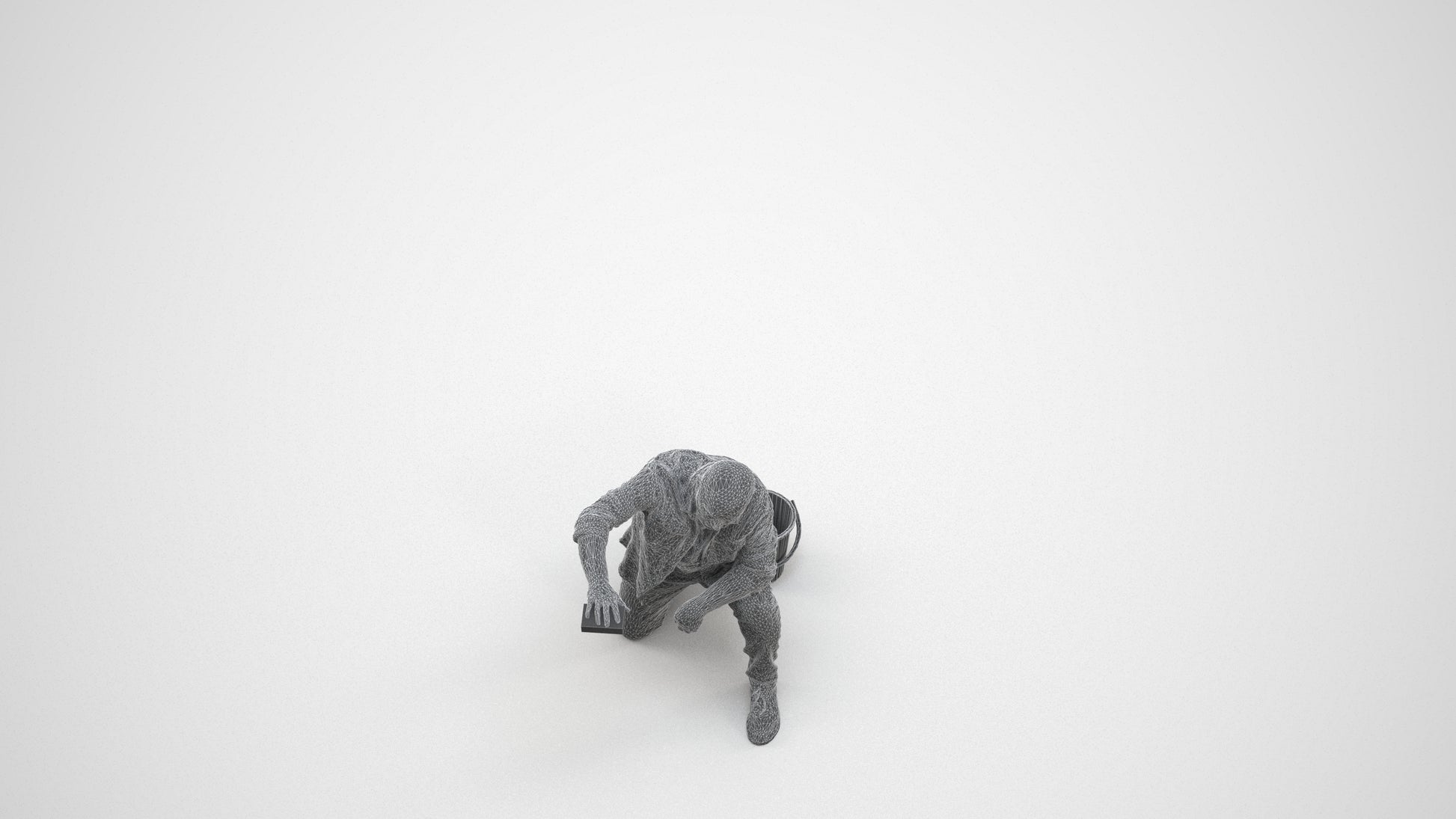 realistic 3D people senior man casual driving, render-ready for V-Ray and Corona, FBX OBJ, wireframe three-quarter view