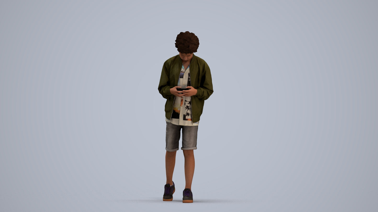 3D human model boy casual kids, photogrammetry scanned person for archviz, standing pose render