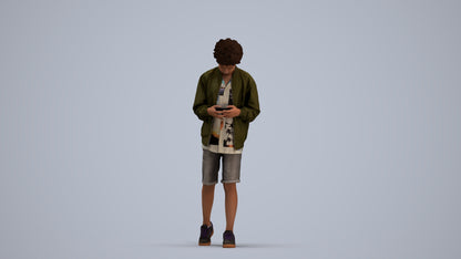 3D human model boy casual kids, photogrammetry scanned person for archviz, standing pose render