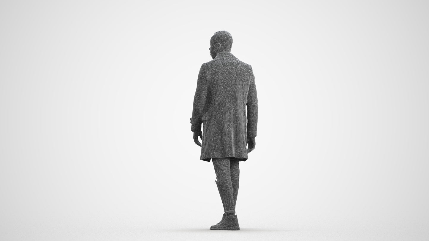 3D people model man casual walking, scanned human for 3ds Max rendering, wireframe front view