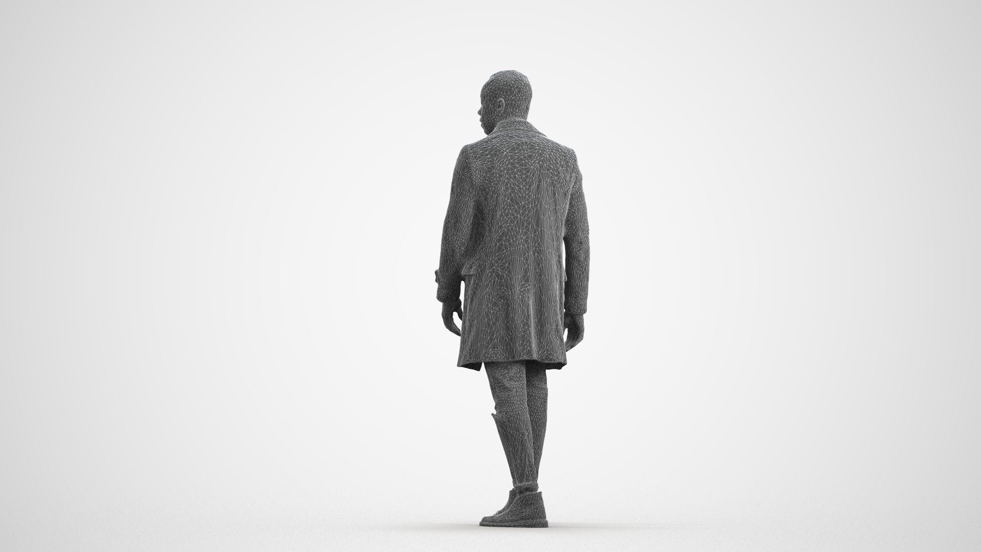3D people model man casual walking, scanned human for 3ds Max rendering, wireframe front view