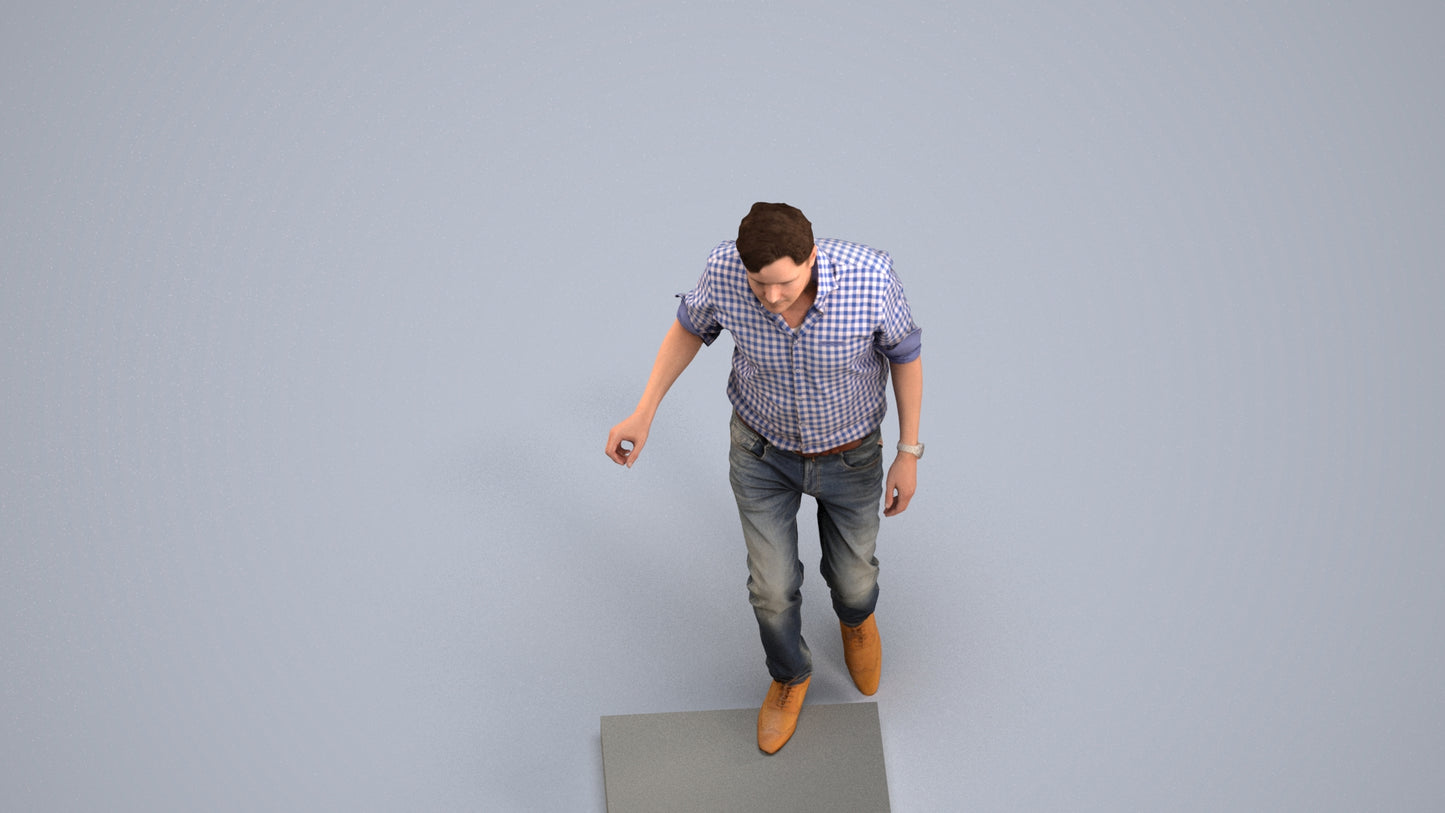 realistic 3D human man casual standing, archviz people FBX OBJ for Blender, back view render
