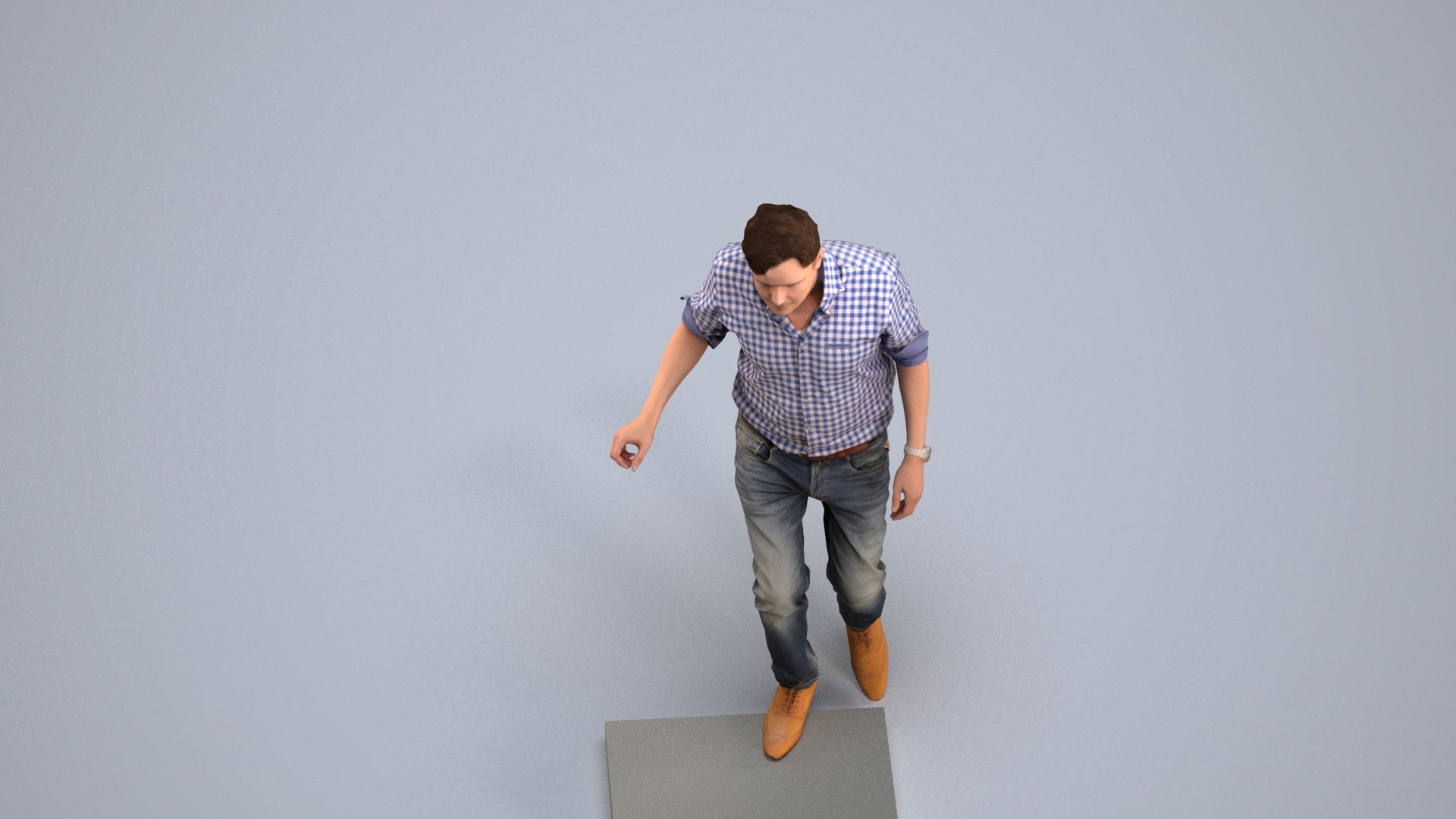 realistic 3D human man casual standing, archviz people FBX OBJ for Blender, back view render