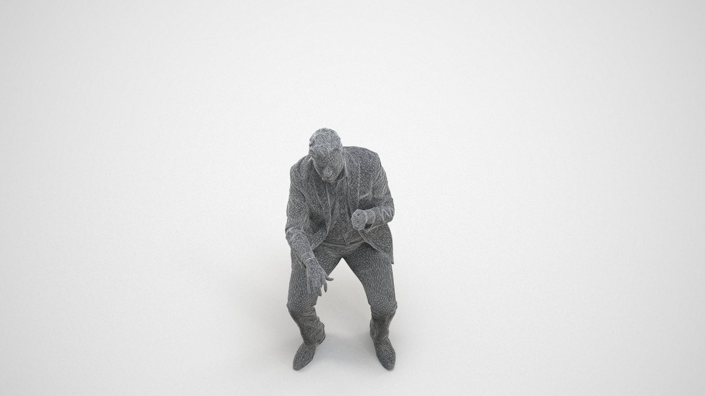 3D scanned man business, photorealistic archviz people for Enscape and SketchUp, wireframe three-quarter view