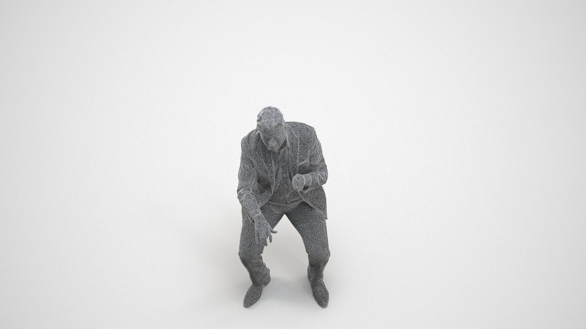 3D scanned man business, photorealistic archviz people for Enscape and SketchUp, wireframe three-quarter view