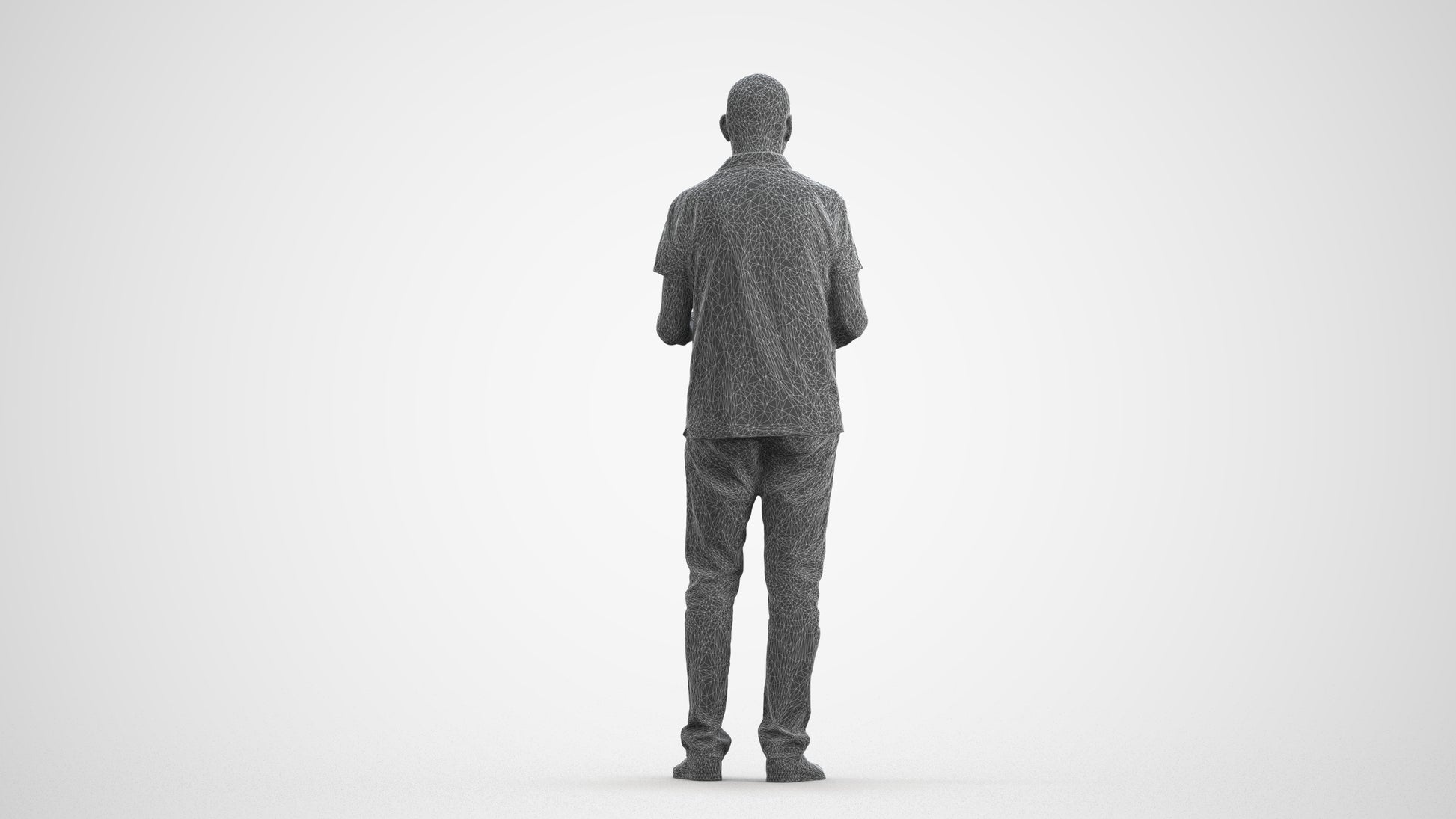 scanned 3D senior man casual standing, photogrammetry people for Enscape and V-Ray, wireframe front view