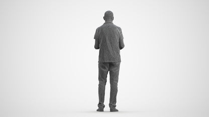 scanned 3D senior man casual standing, photogrammetry people for Enscape and V-Ray, wireframe front view