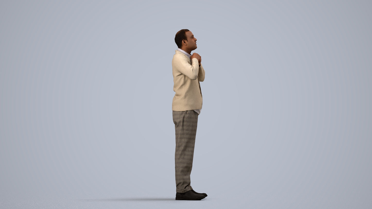 3D people model man business standing, scanned human for 3ds Max rendering, side view render